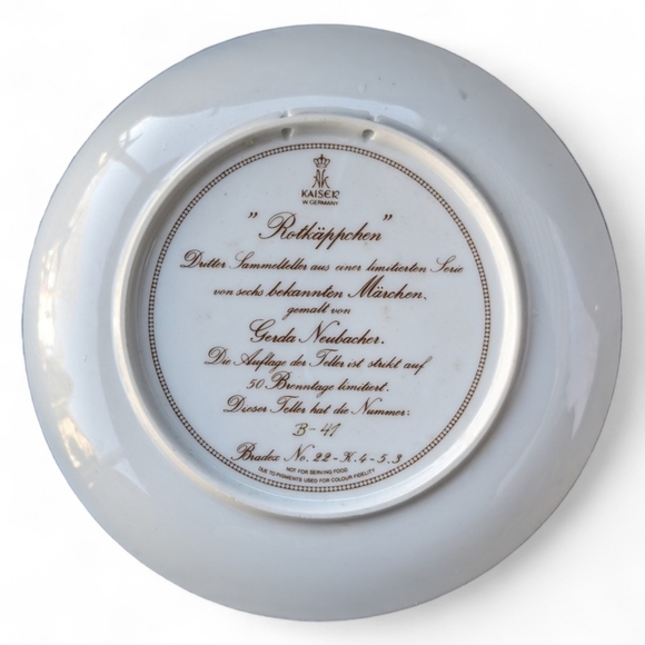 Kaiser W. Germany Rotkappchen Kaiser Little Red Riding Hood Collectors Plate - Picture 3 of 5